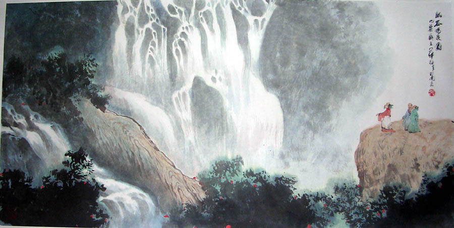 作者：华拓&nbsp;幽谷观瀑图&nbsp;￥：协商&nbsp;单击鼠标查看大图！