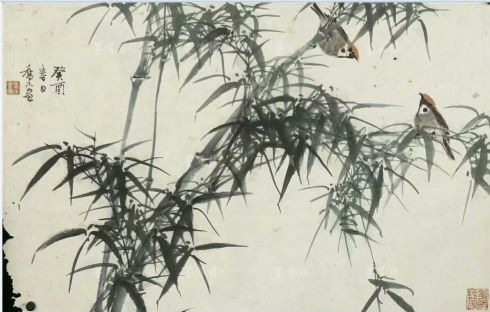 作者：乔木&nbsp;花鸟　　竹雀图&nbsp;￥：协商&nbsp;单击鼠标查看详细介绍！